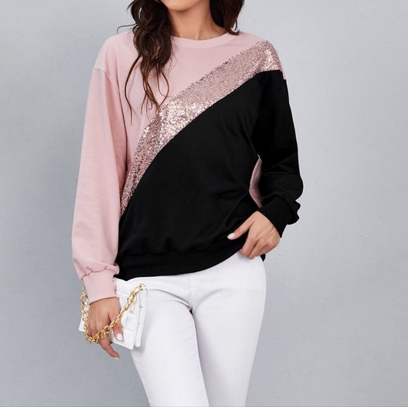Colorblock Contrast Sequins Sweatshirt